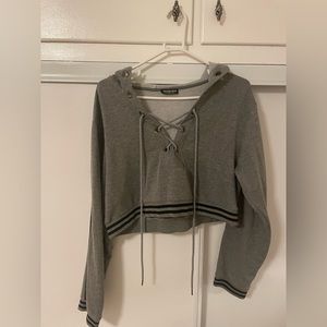 Grey hoodie with tie in front